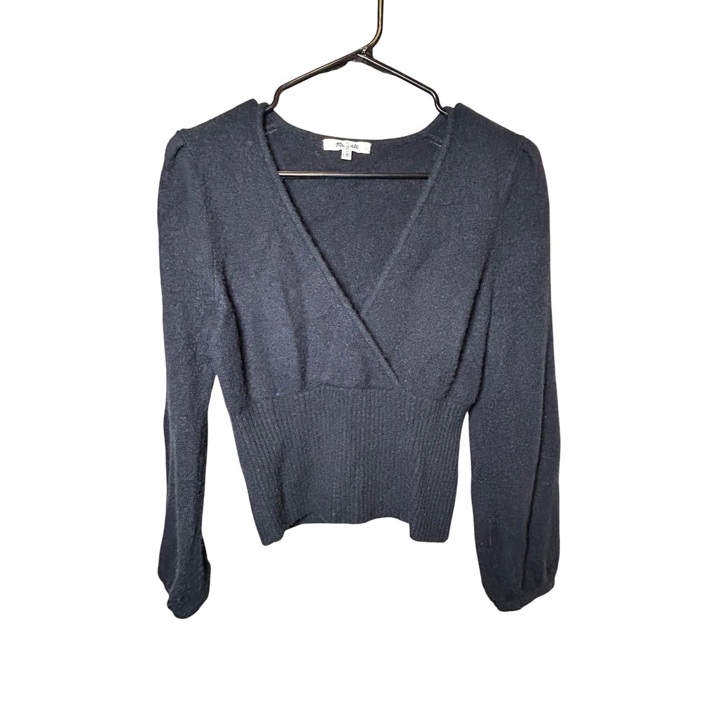 Madewell Wrap Front Pullover Sweater Women's Small Black Merino Alpaca Wool Knit